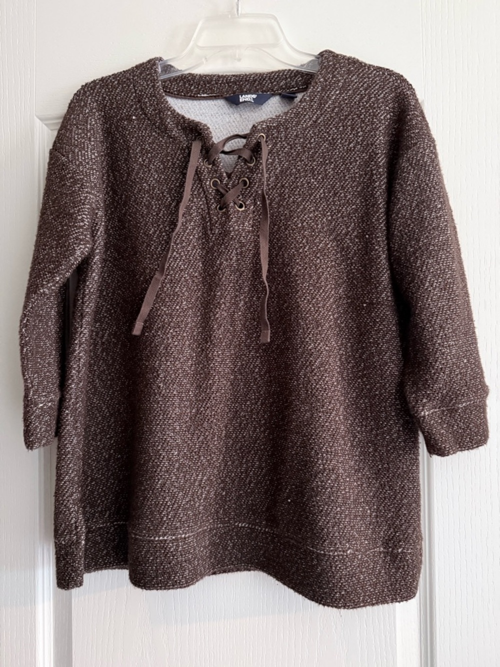 Lands' End Brown Lace-Up Knit Sweater